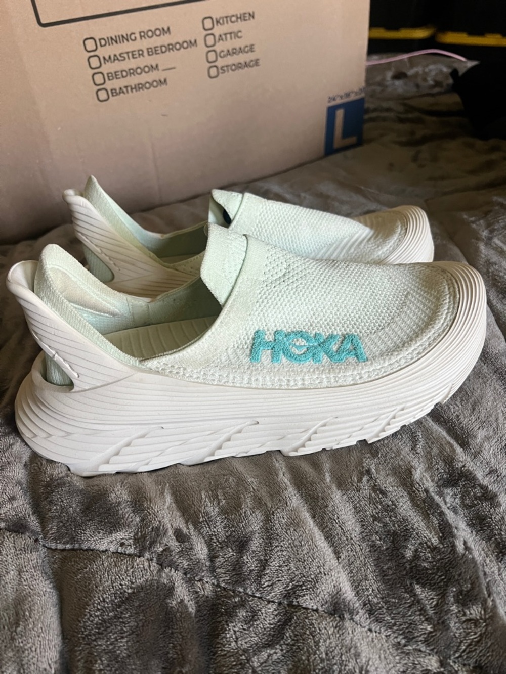 Hoka Women's Slip-On Restore Athletic Shoe in Mint and White